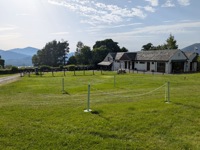 Campsite building with Derwent Water on left